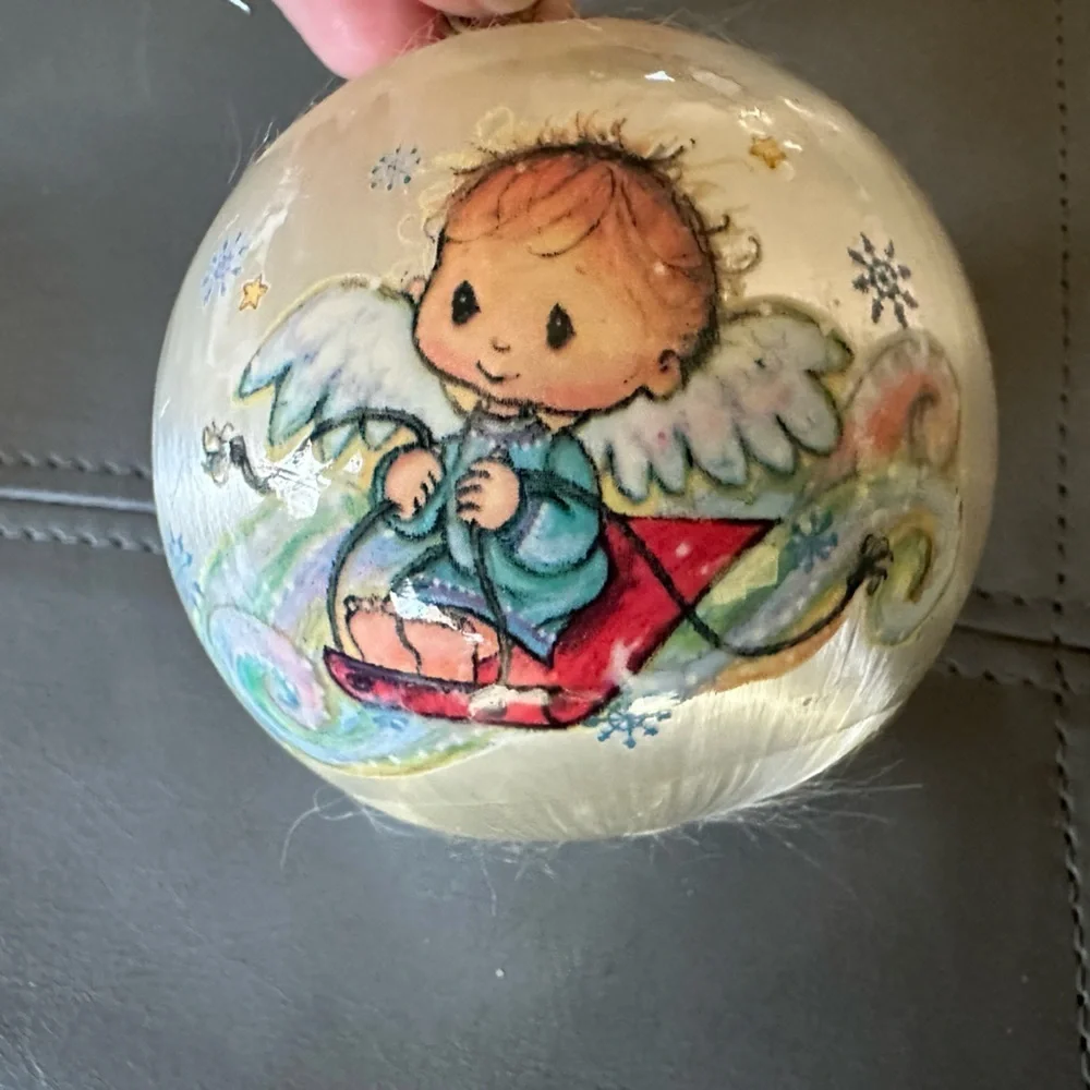 2 Wilton Angels Satin Ball Christmas Ornaments 1977 Vintage